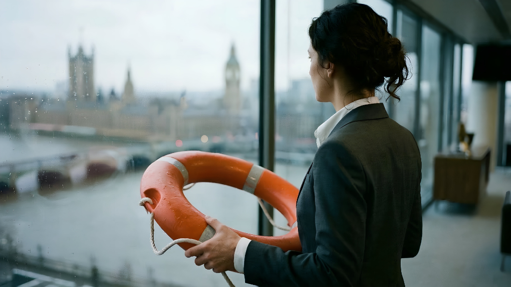 Business Woman Holding Lifepreserver