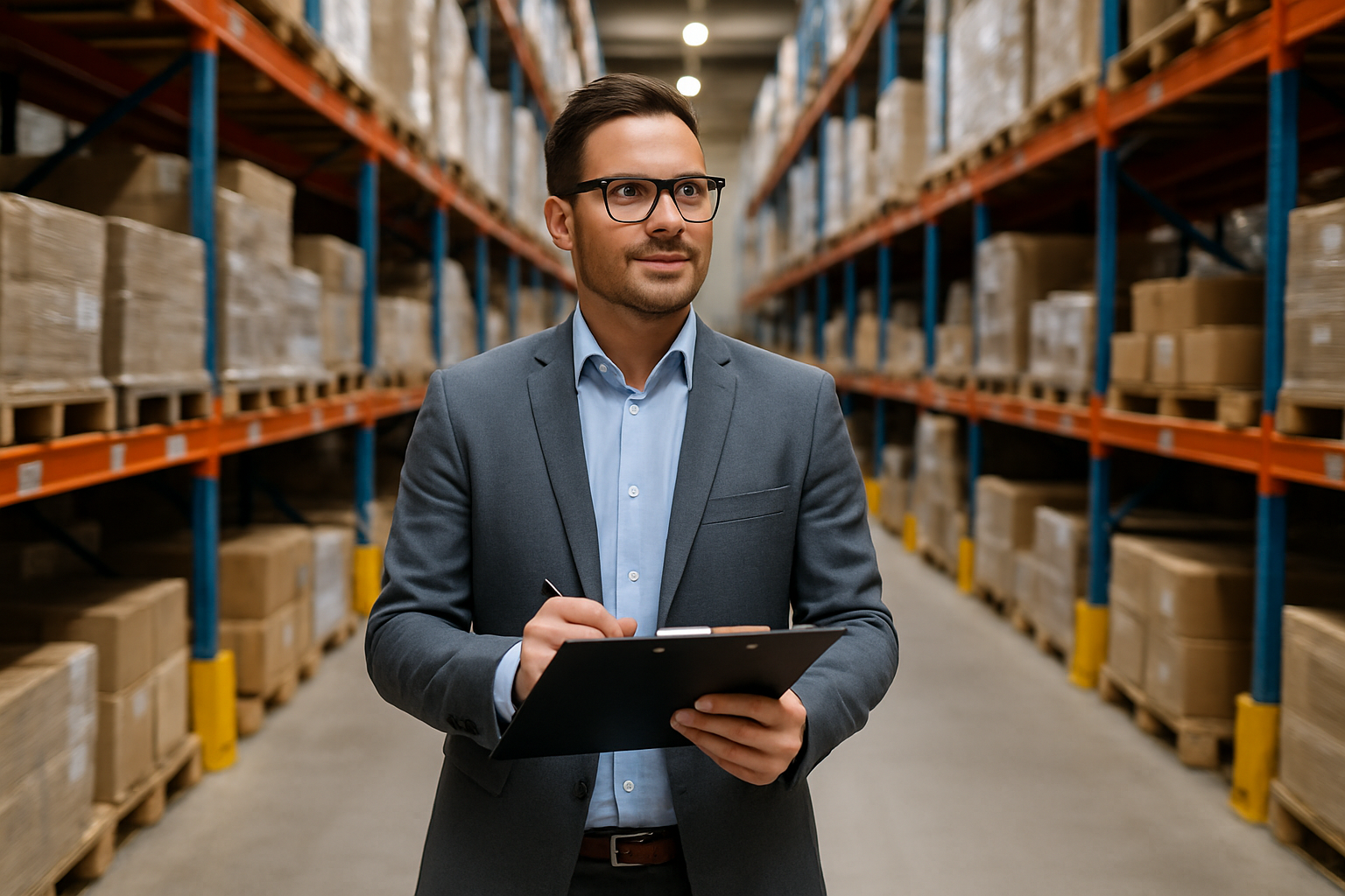 Business person in warehouse with a clipboard-2